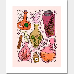 Magic Potions Witchy Vibes Pink & Orange Posters and Art